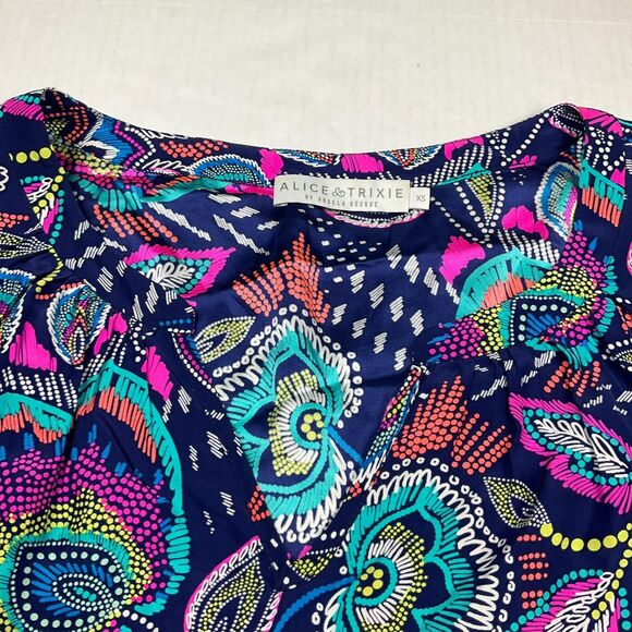 Alice Trixie Silk Blouse Floral Colorful Flared 3/4 Sleeve Lightweight Shirt XS - Picture 4 of 12